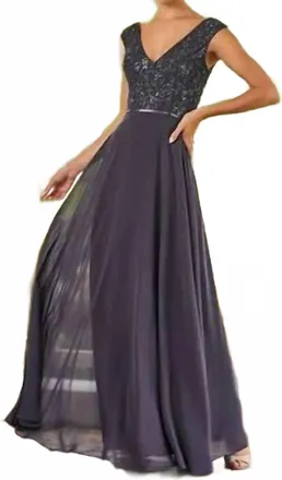 Adrianna Papell Chiffon Gown In Grey