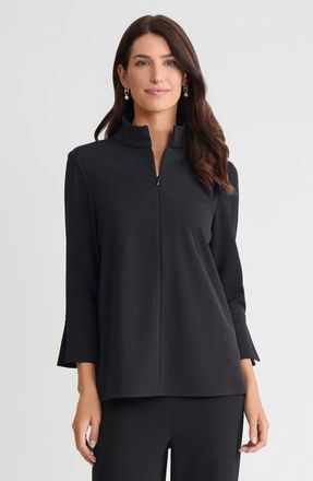 Ming Wang Stretch Deco Crepe Zip Front Pullover Blouse in Black at Nordstrom, Size Xx-Small Short