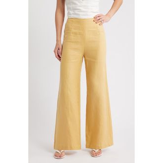 Faithfull The Brand Syna Wide Leg Linen Pants in Marigold at Nordstrom, Size X-Large