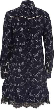 Tanya Taylor Printed Long Sleeve Mini Dress in Navy Blue Silk