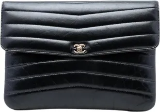 Chanel Pre-owned Clutches, female, Black, Size: ONE SIZE Pre-owned Vintage Quilted Lambskin Clutch