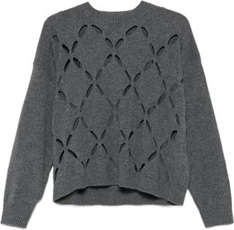 Liu Jo Wollen Trui met Uitgesneden Details - Dames - Ronde hals truien - Grijs - S - Wol - Truien & Vesten