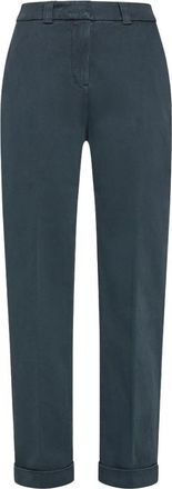 Peuterey Cotton Stretch Straight Leg Broeken - Dames - Vrijetijds broeken - Blauw - 2XS - Katoen - Broeken