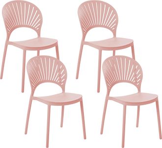 Beliani Beliani - Conjunto De 4 Sillas De Comedor Rosa Pastel Pl&aacute;stico Apilable Interior Exterior Fiumicino