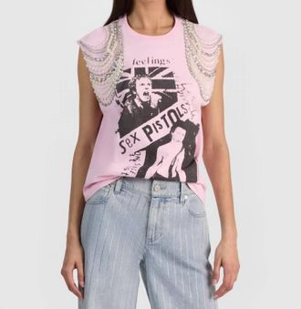 Alice & Olivia Micah Embellished Muscle Tee In Pink