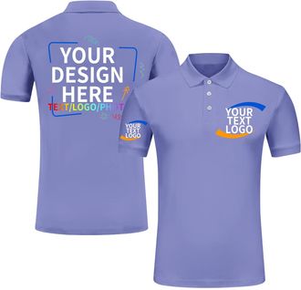 Generic Custom Polo Shirts for Women Men Design Your Own Text Logo Golf Shirt Personalised Customised Polo Shirts for Business Light Purple