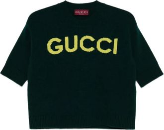 Gucci Round-neck Knitwear, female, Green, Size: M S/S Top Soft Wool