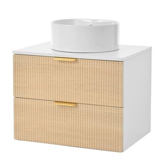 Urban Meuble Mueble de Ba&ntilde;o Suspendido Blanco y Roble - Frontal Ondulado con Lavabo