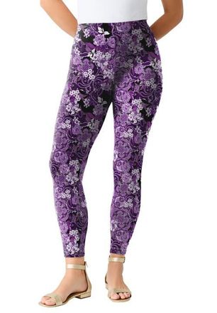 Roaman's Plus Size Essential Stretch Ankle Length Pull-On Legging in Purple Rose Paisley at Nordstrom, Size 2X