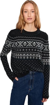 Vince Boiled Fair Isle Crew Neck Womens Sweater Black/Off White Combo : LG, Cashmere