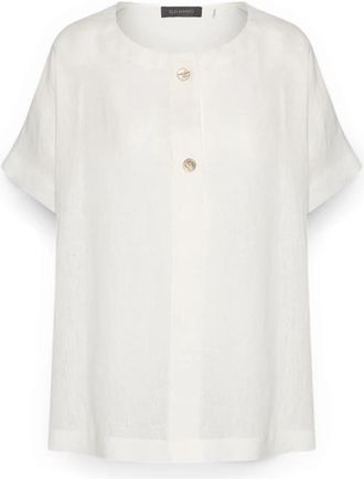 Elena Miro Linnen en Katoenen T-shirt - Dames - Blouses - Wit - 2XL - Katoen - Overhemden