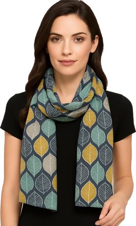 World of Shawls Womens Lightweight Leaf Print Scarf - Soft Fashion Shawl Wrap for All Seasons | Large 180x85cm | Breathable Summer Autumn Hijab | Elegant Multi-Colour