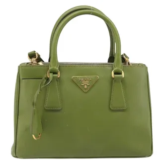 Prada Galleria Strap Leather Green Leather Handbag (Pre-Owned)