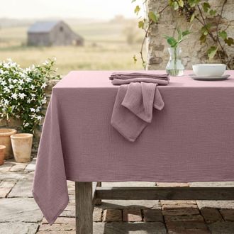 Febronie Mantel + 8 servilletas algod&oacute;n 150x350 madera de rosa