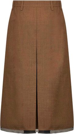Prada Womens Midi Skirt Virgin Wool Camel