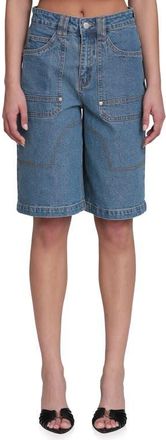 Avec Les Filles Stretch Denim Wide Leg Bermuda Shorts in Basilica Wash at Nordstrom, Size 26