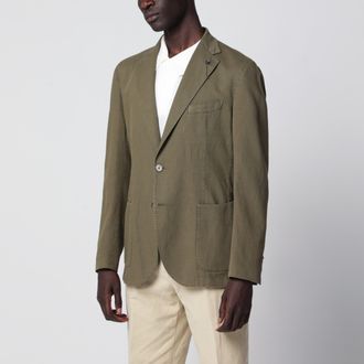 Santaniello Olive Green Slim-Fit Single-Breasted Linen Blazer
