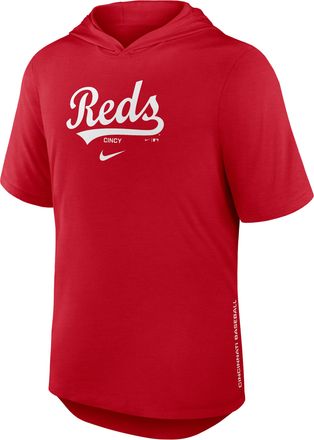 Nike Cincinnati Reds Arched Wordmark Nike Mens Dri-FIT MLB Hooded T-Shirt in Red | 03NB62QRED-6XV