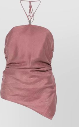 Semicouture becka linen halterneck top asymmetric ruched