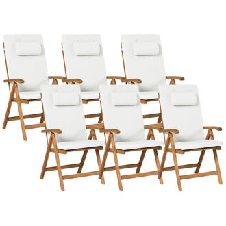 Beliani Conjunto De 2 Sillas De Jard&iacute;n R&uacute;sticas De Madera De Acacia Clara Plegables Con Cojines Blanco Crema Java Premium