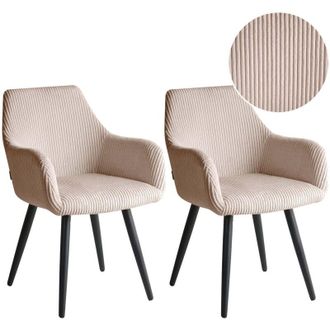 Beliani Set di 2 sedie da pranzo imbottite in velluto a coste con braccioli,design moderno base in metallo beige Mori