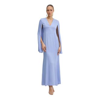 Twinset Jurk met V-hals en Lange Mouwen - Dames - Avondkleed - Blauw - M - Kleedjes