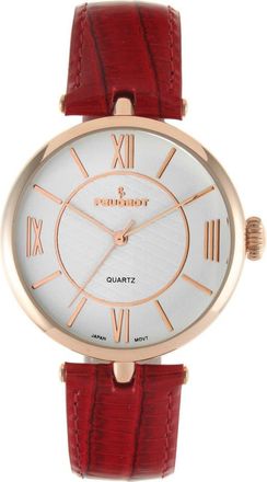 Peugeot Round T Bar Leather Strap Watch- 38MM in Red at Nordstrom