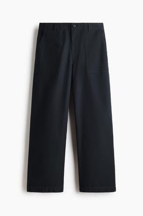 H&M Relaxed Fit Twill Trousers in Black at Nordstrom, Size 38