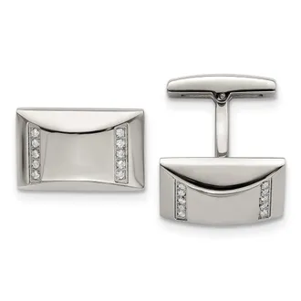 Diamond2Deal Stainless Steel Polished Cubic Zirconia Rectangle Cufflinks