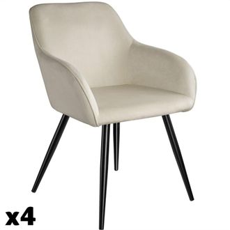 TecTake 4 sillas de comedor aterciopeladas 58 x 62 x 82 cm crema/negro