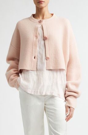 Toteme Oversize Crop Wool Cardigan in Flamingo at Nordstrom, Size X-Small