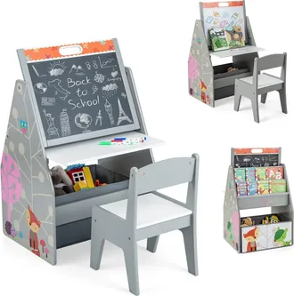 Costway Costway - Juego De Mesa Y Silla Para Ni&ntilde;os Con Pizarras Magn&eacute;ticas Y Pizarra Blanca, Caballete De Arte Y Estaci&oacute;n Para Ni&ntilde;os Peque&ntilde;os, Librer&iacute;a Infant