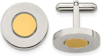 Diamond2Deal Stainless Steel Polished Yellow IP-plated Circle Cufflinks