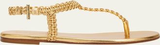 Gianvito Rossi Braided Metallic Nappa Leather Thong Sandals