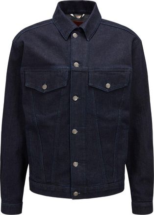 HUGO BOSS Mens Solid Patterned Trucker Jacket in Dark Blue - Size Small