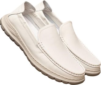 Generic Mens Penny Loafers Comfort Soft Moccasin Driving Shoes Handmade Genuine Leather Slip on Flats Boat Walking Shoes for Men (7.5,White)