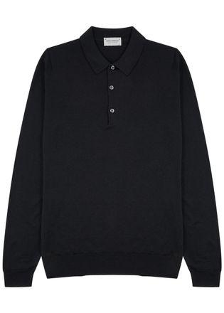 John Smedley Belper Merino Wool Polo Shirt - Black - Xxl