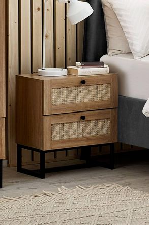 Julian Bowen Padstow Rattan 2 Drawer Bedside Table in Light Oak