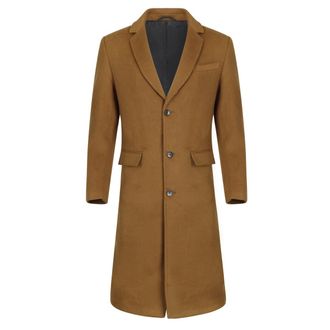 AlltheMen Heren Knielange Winter Wollen Jas Slim Fit Omslagkraag Zakelijke Jassen Khaki