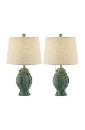Jonathan Y Designs Margie Wicker 20.5 Bohemian Rustic Iron LED Table Lamp in Green at Nordstrom