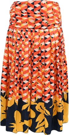 Dries Van Noten Printed Pleated Midi Skirt in Multicolor Silk