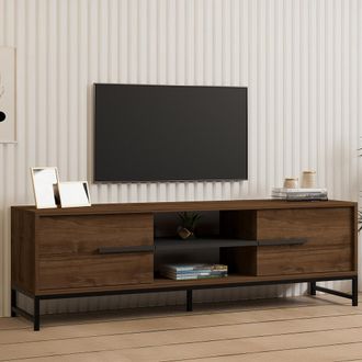 Dmora Mueble Tv Cinaglio, Un Estante, 2 Puertas, 4 Compartimentos, 160x40x50h Cm Marr&oacute;n Nogal