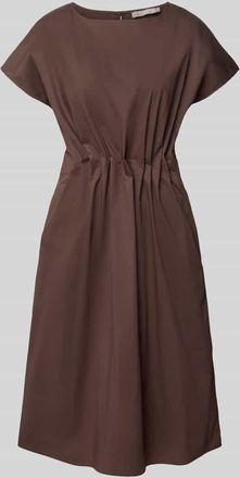 Christian Berg Midikleid mit Rundhalsausschnitt und Drapierungen in Dunkelbraun, Gr&ouml;&szlig;e 36