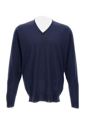 John Smedley V-Neck Long Sleeve Sweater In Light Blue Merino Wool