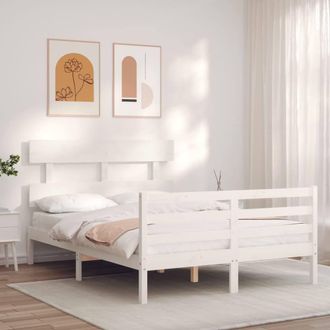 Berkfield Home Beautiful Bed Frame with Headboard White Small Double Solid Wood