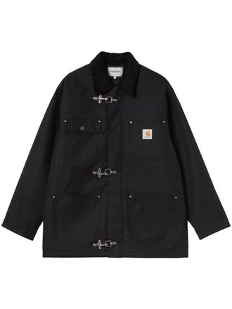 Carhartt Work in Progress Boxy Black Nylon Canvas Coat with Corduroy Collar