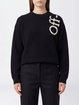 Off-white Wool Blend Crewneck Jumper with Contrast Intarsia Logo
