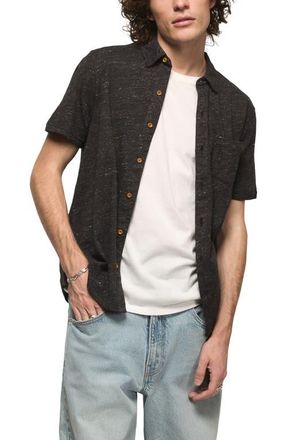 Lucky Brand Slub Knit Short Sleeve Cotton Blend Button-Up Shirt in Blackened Pearl at Nordstrom, Size X-Large