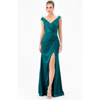 Bariano Aliana Off Shoulder Gown in Teal at Nordstrom, Size 4