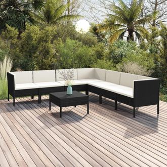 vidaXL 8 Pcs Garden Lounge Set Con Vime Pe Negro